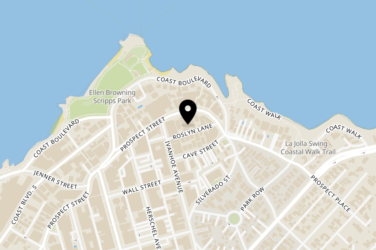 Map showing the location of Mimi's Panini on 1237 Prospect St Unit J in La Jolla